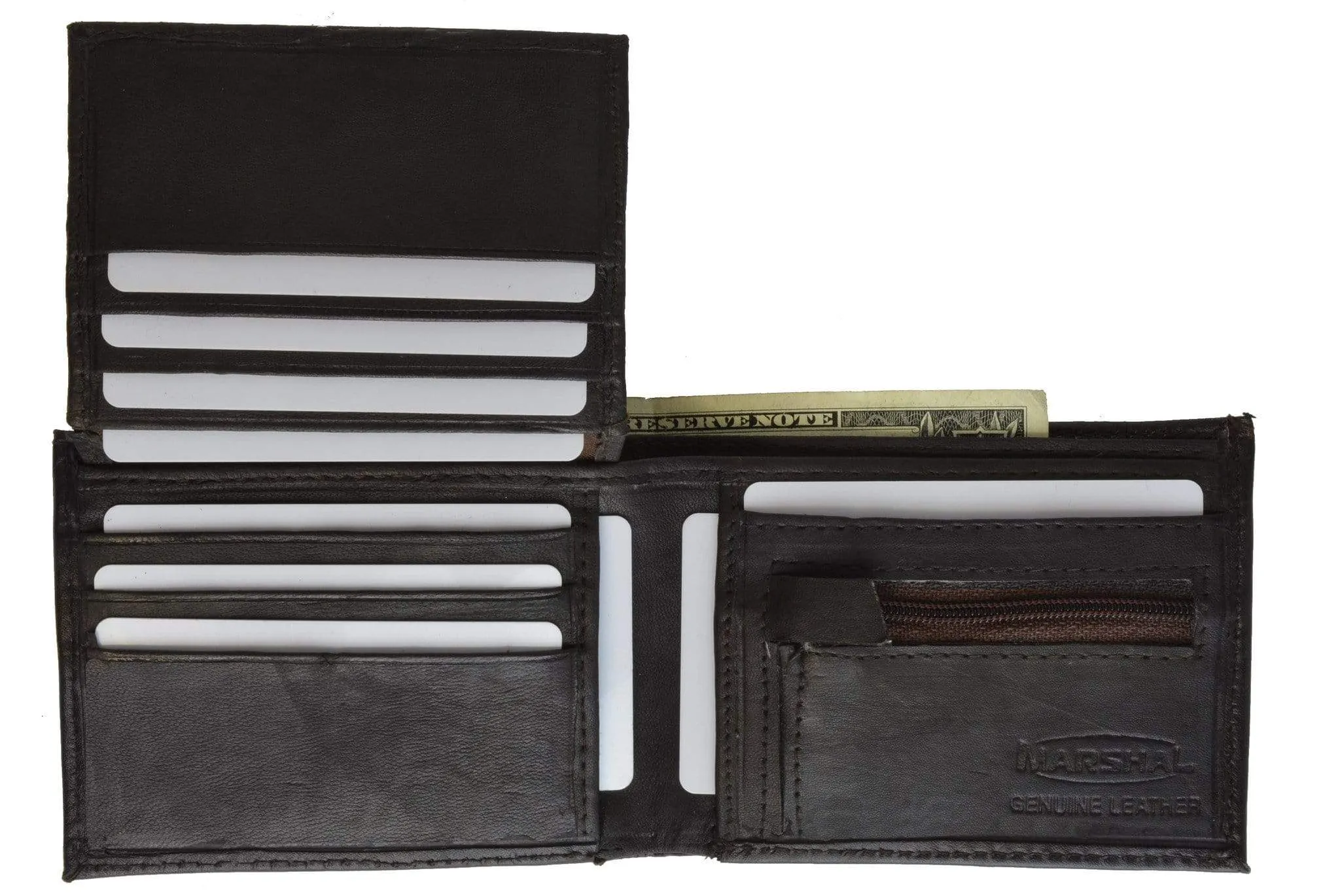Lamb Leather Flap Up ID Card Holder W/Zippered Compartment Bifold Wallet 3053