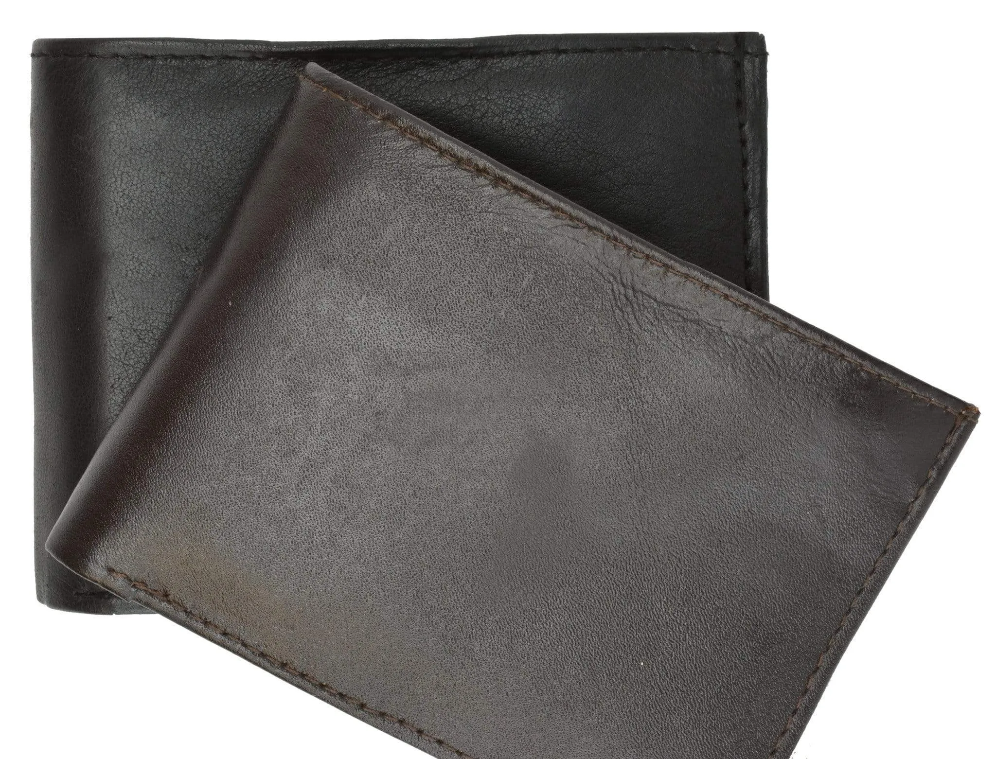 Lamb Leather Flap Up ID Card Holder W/Zippered Compartment Bifold Wallet 3053