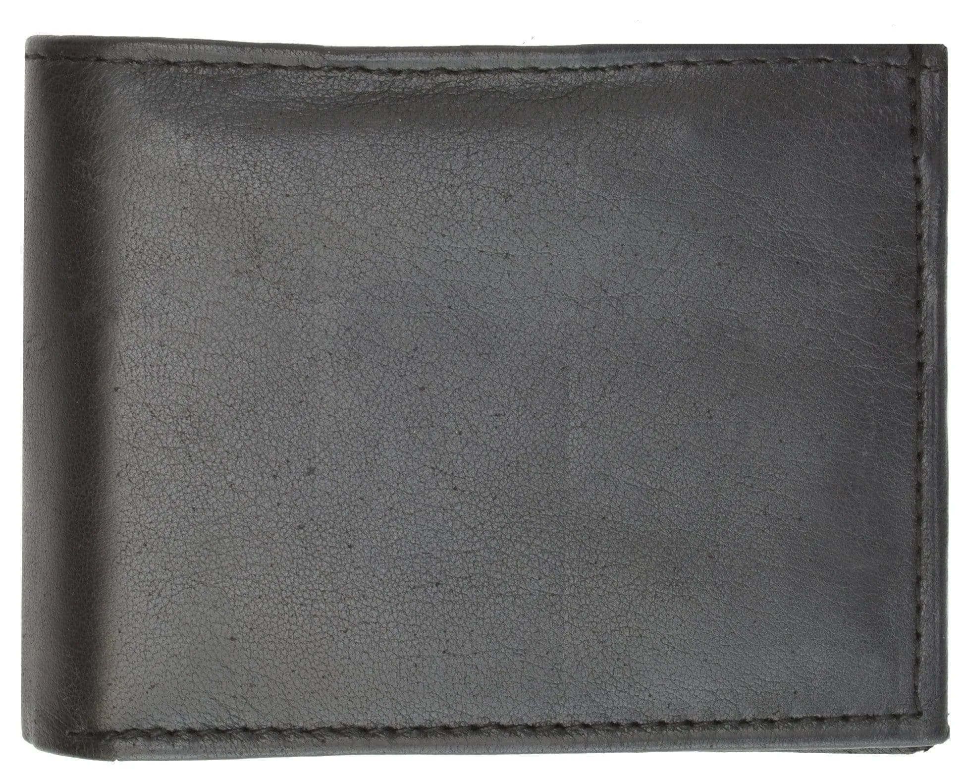 Lamb Leather Flap Up ID Card Holder W/Zippered Compartment Bifold Wallet 3053