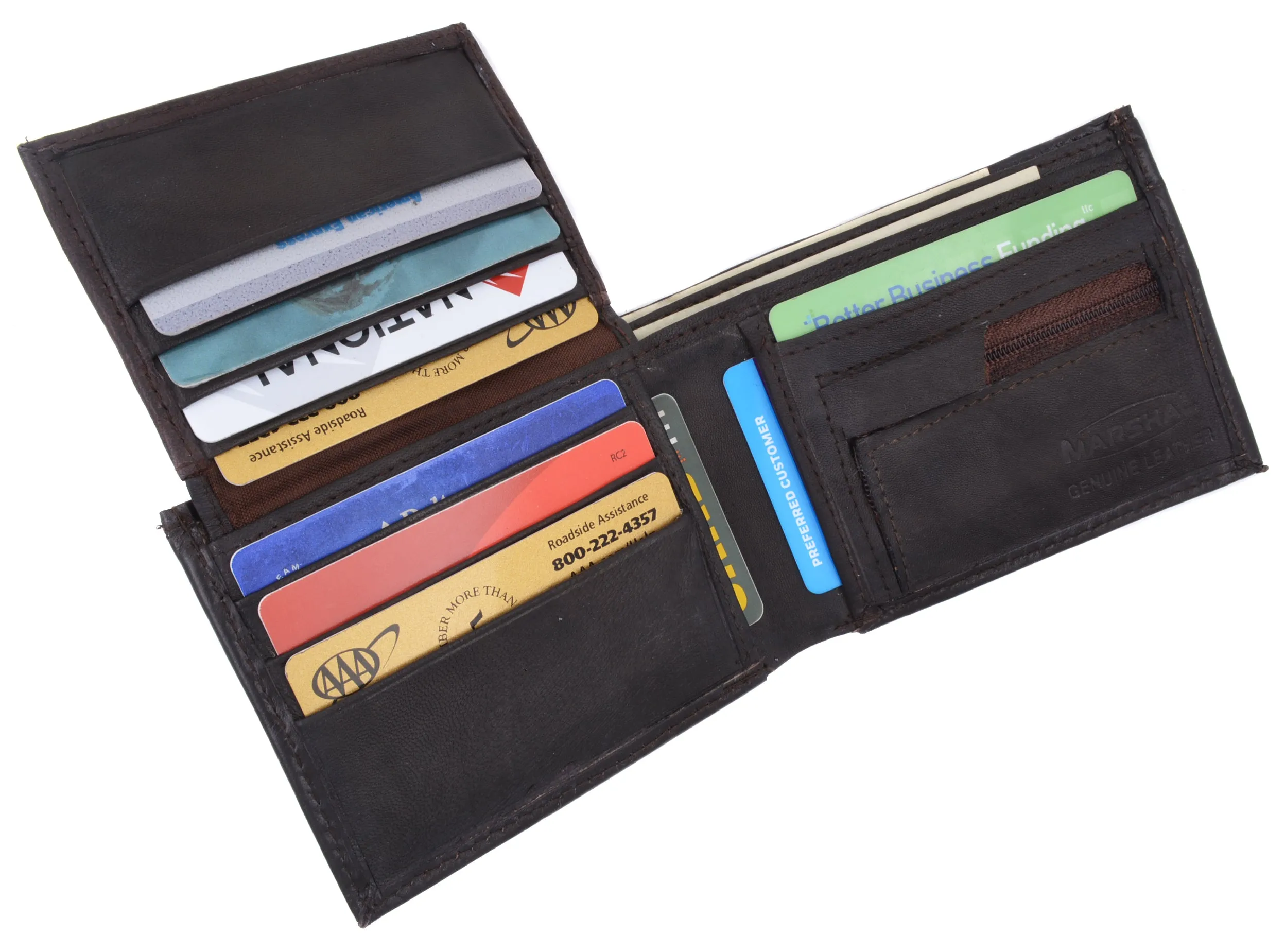 Lamb Leather Flap Up ID Card Holder W/Zippered Compartment Bifold Wallet 3053