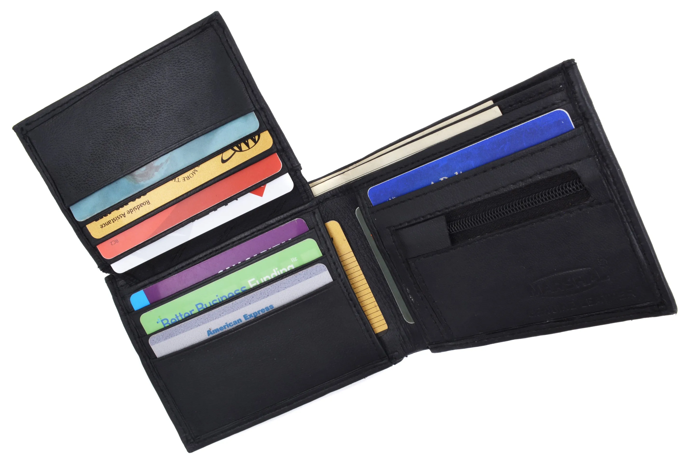 Lamb Leather Flap Up ID Card Holder W/Zippered Compartment Bifold Wallet 3053