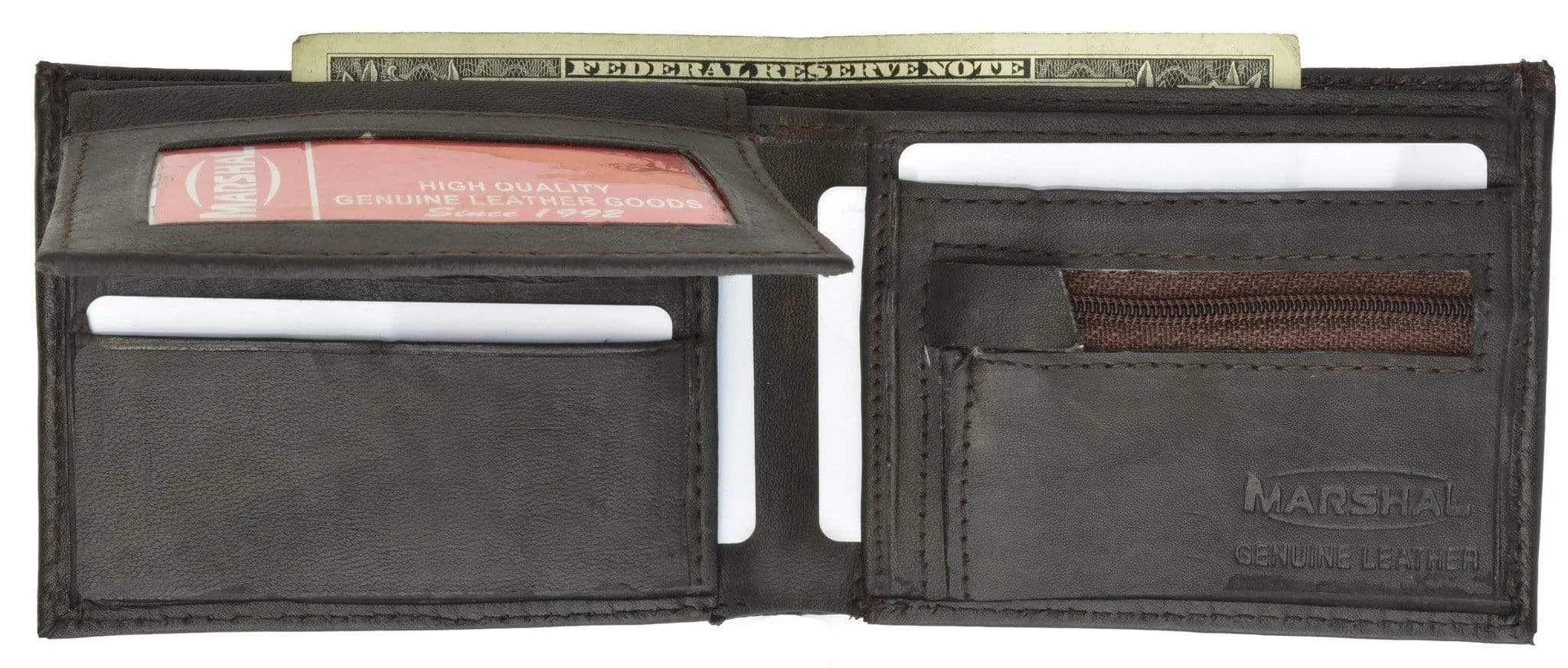 Lamb Leather Flap Up ID Card Holder W/Zippered Compartment Bifold Wallet 3053
