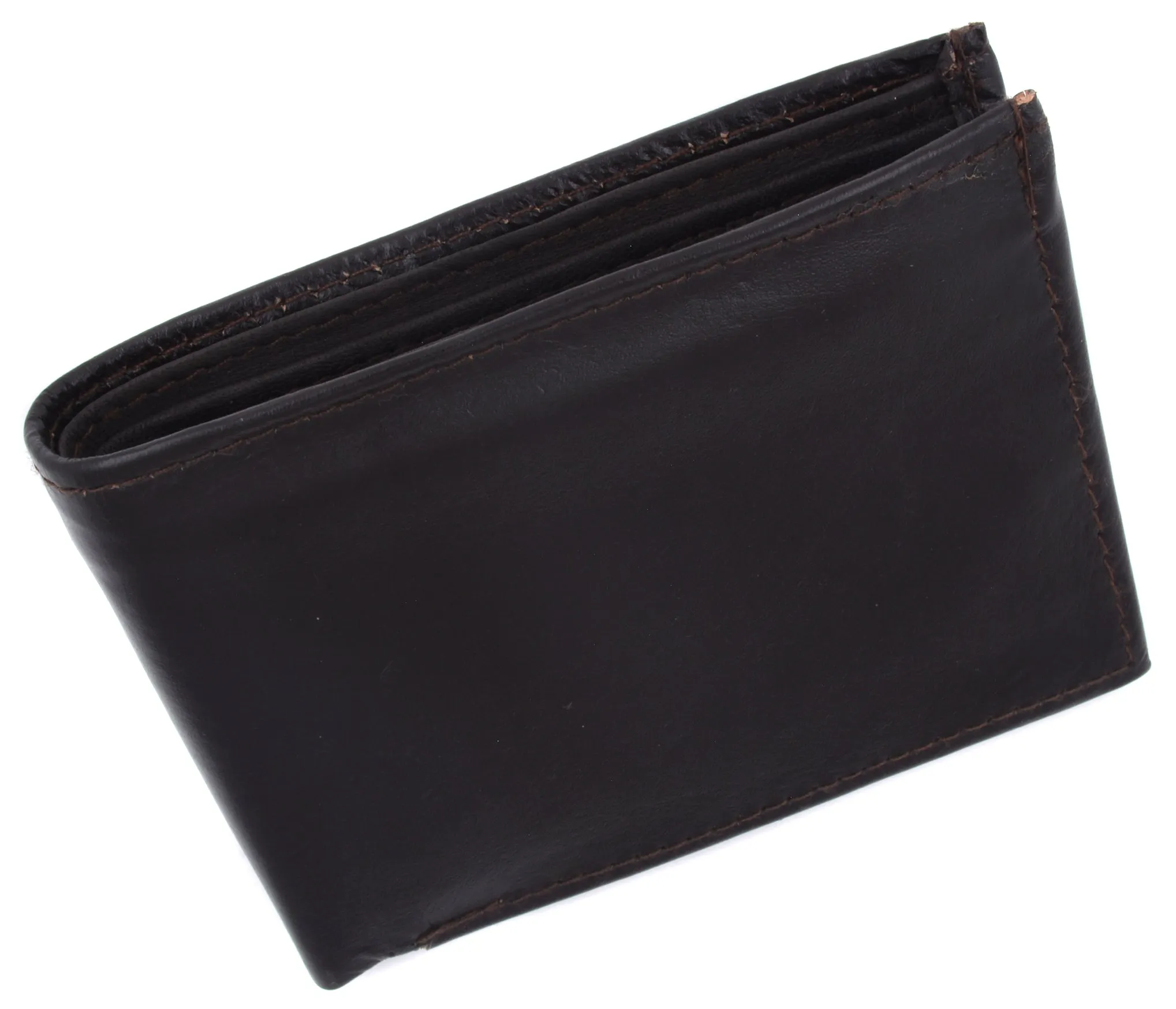 Lamb Leather Flap Up ID Card Holder W/Zippered Compartment Bifold Wallet 3053