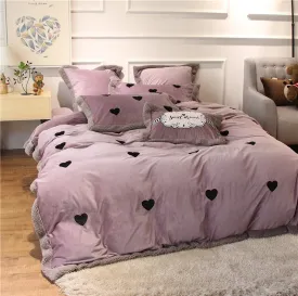 Luxury Velvet Flannel Sweet Heart Bedding Set