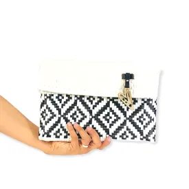 Maria Victoria | Opposite White & Black Multicolor Clutch | Upcycled, Handwoven