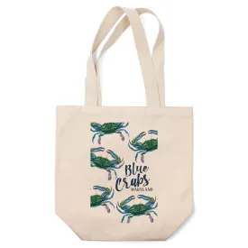 Maryland, Blue Crabs, Pattern, Lantern Press Artwork, Tote Bag