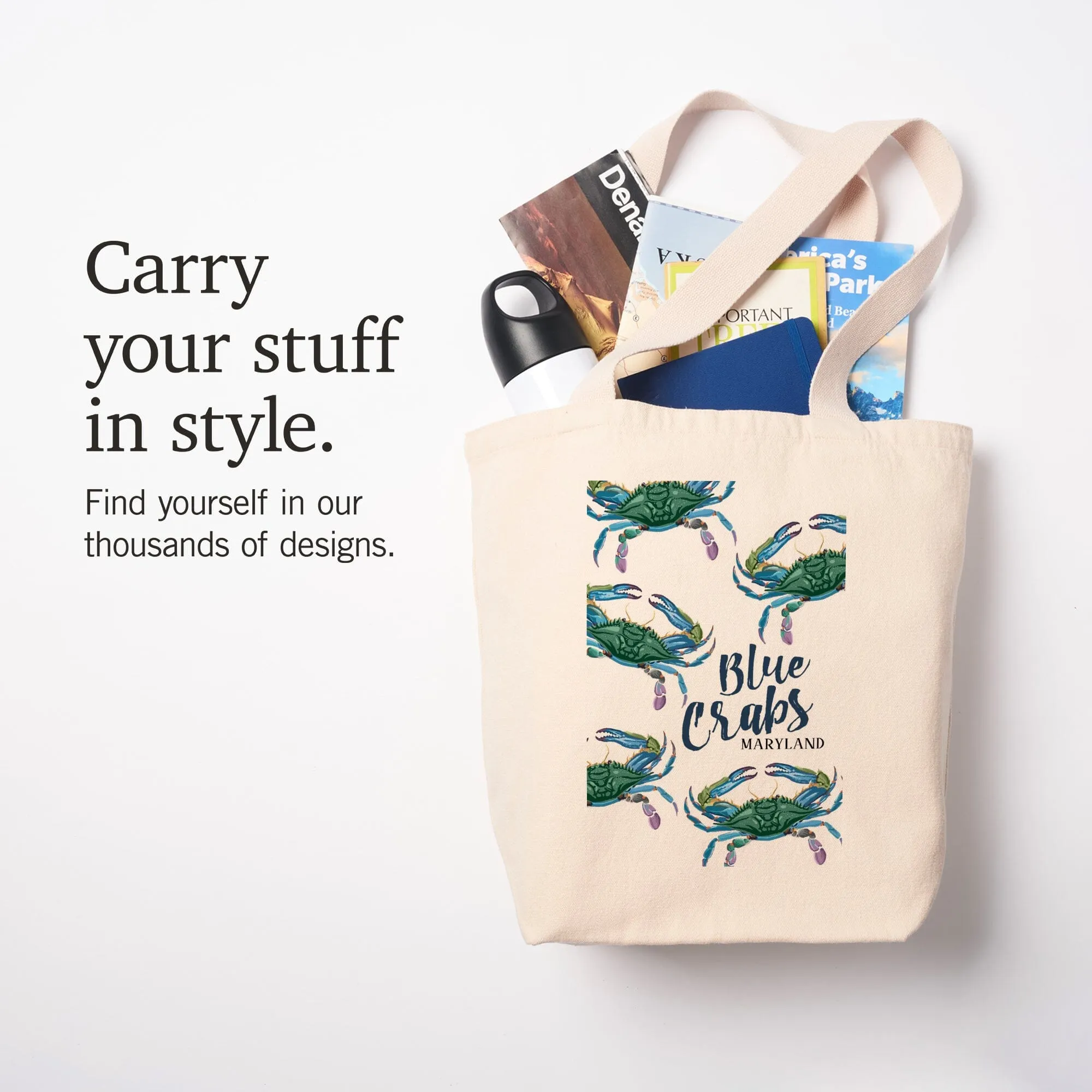Maryland, Blue Crabs, Pattern, Lantern Press Artwork, Tote Bag
