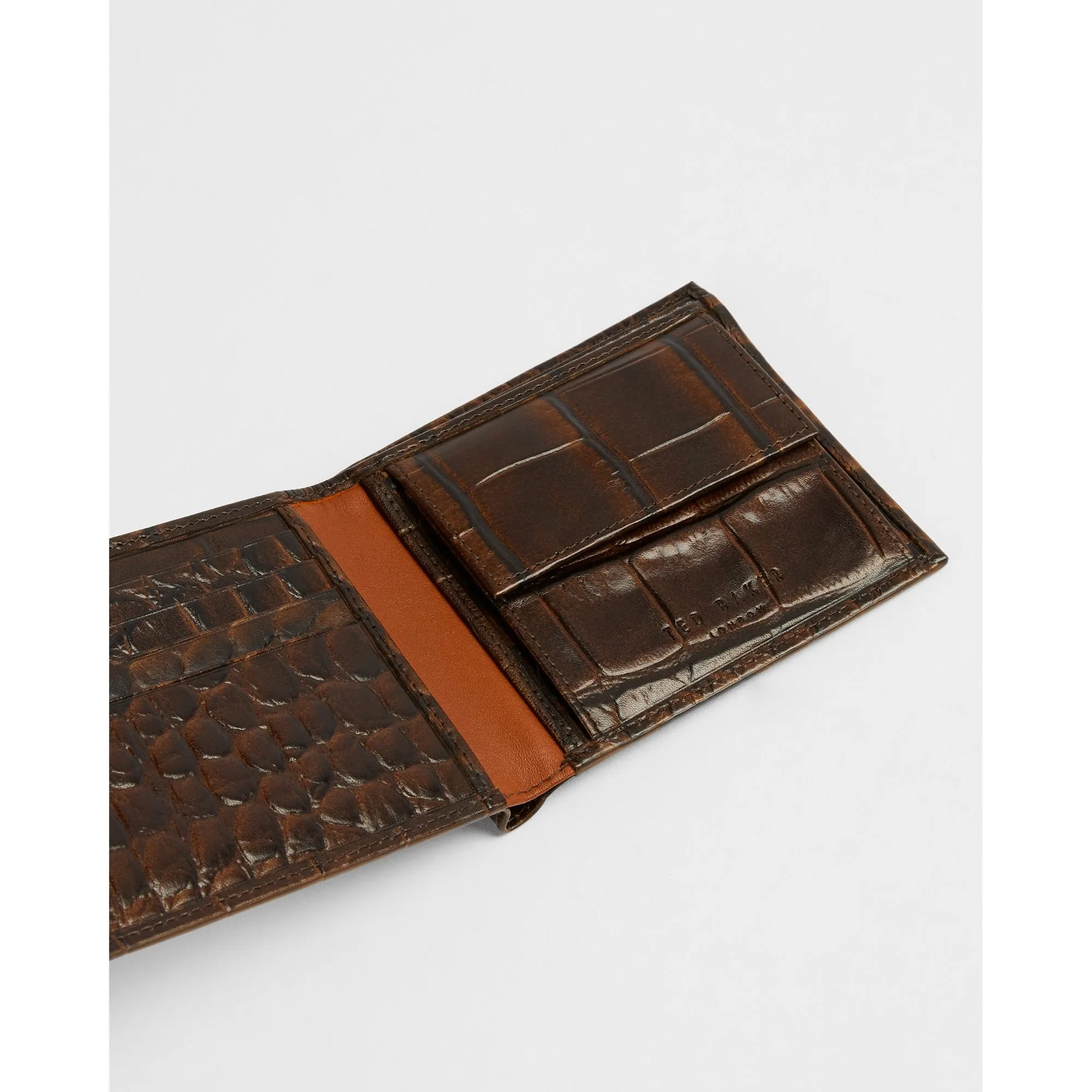 Men Pinpong-Croc Emboss Bifold With Coin - Brown-Choc