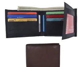 Mens Bifold Flap Out ID Windows Genuine Leather Wallet 1192