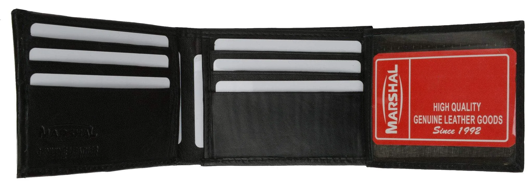 Mens Bifold Flap Out ID Windows Genuine Leather Wallet 1192