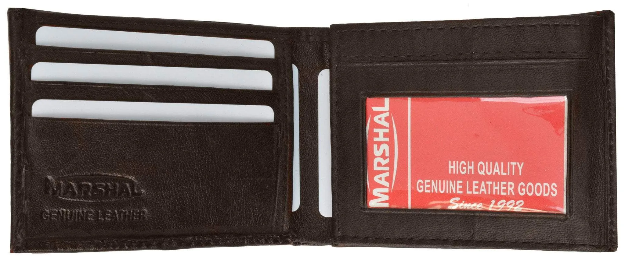 Mens Bifold Flap Out ID Windows Genuine Leather Wallet 1192