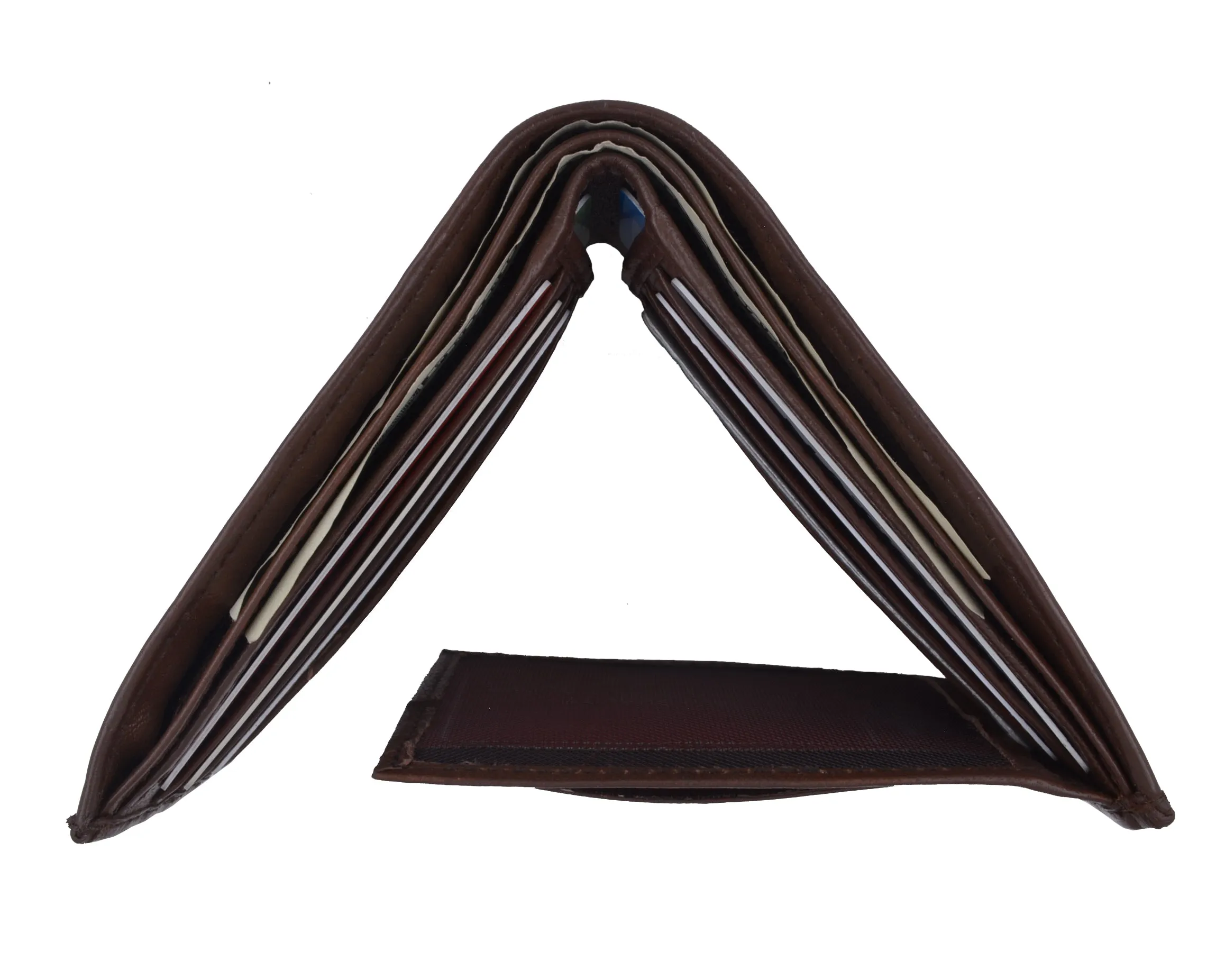 Mens Bifold Flap Out ID Windows Genuine Leather Wallet 1192
