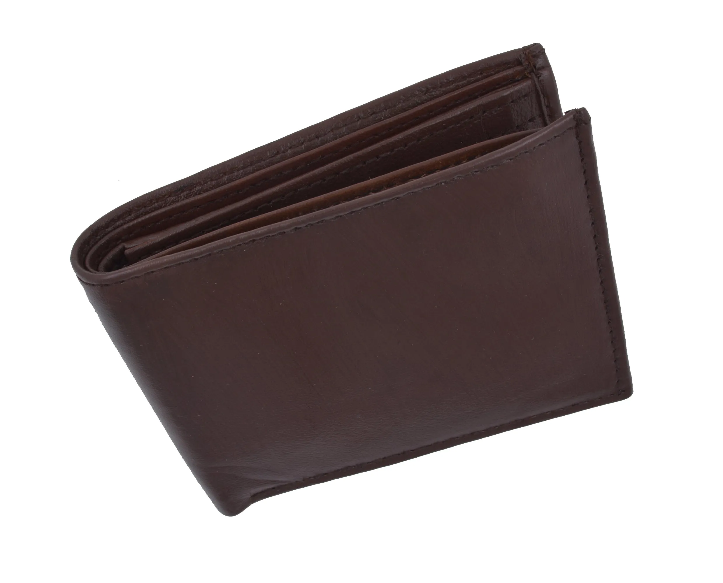 Mens Bifold Flap Out ID Windows Genuine Leather Wallet 1192