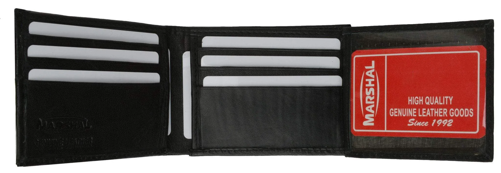 Mens Bifold Flap Out ID Windows Genuine Leather Wallet 1192