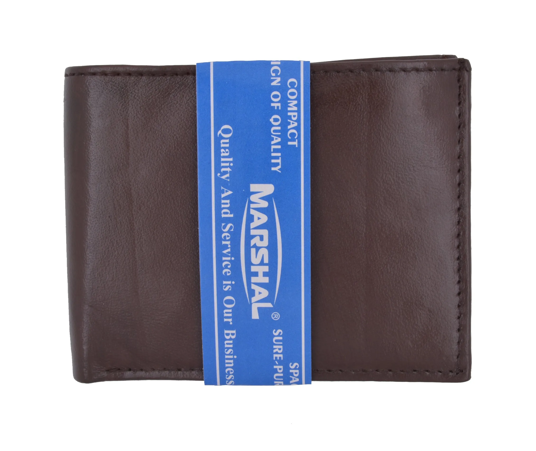 Mens Bifold Flap Out ID Windows Genuine Leather Wallet 1192