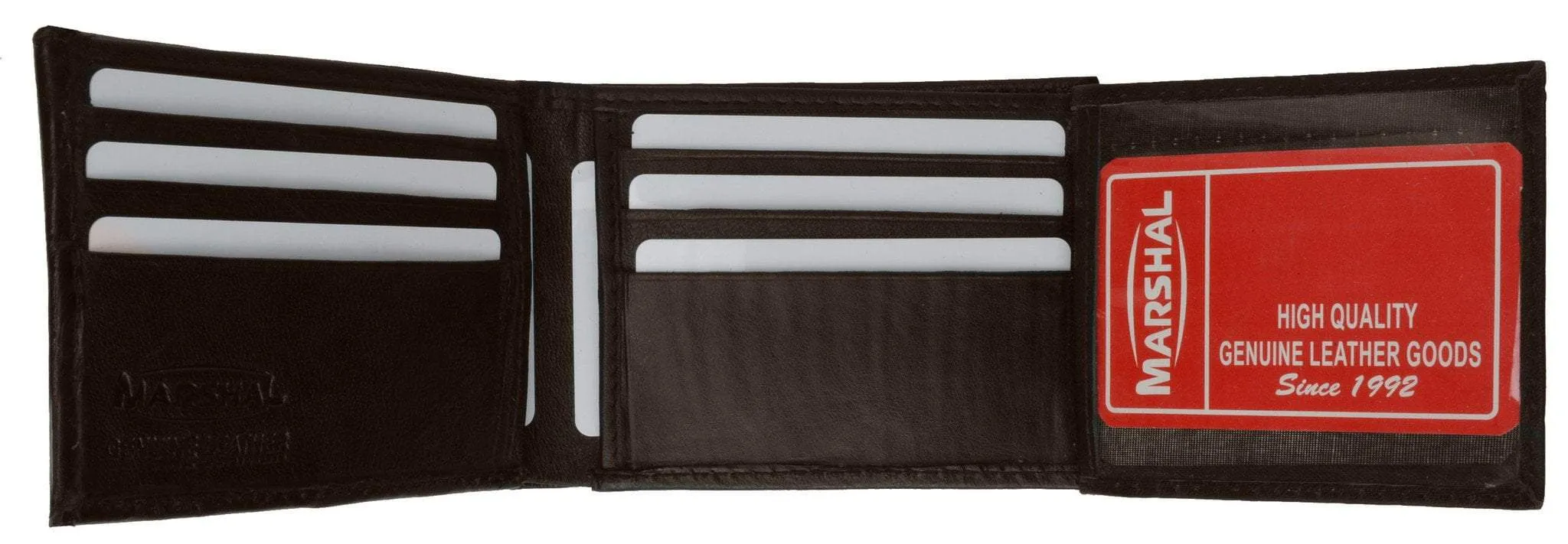 Mens Bifold Flap Out ID Windows Genuine Leather Wallet 1192