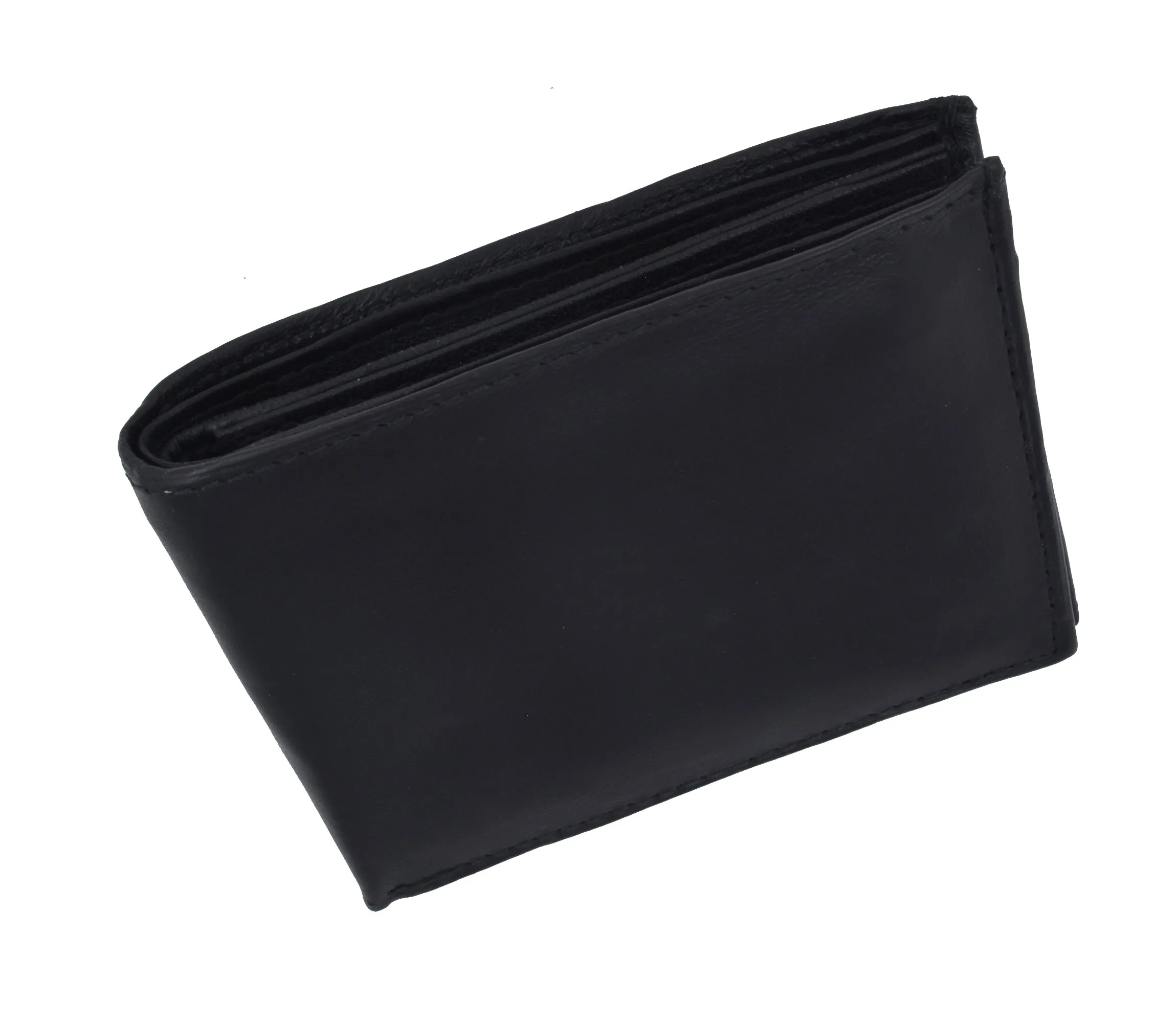 Mens Bifold Flap Out ID Windows Genuine Leather Wallet 1192