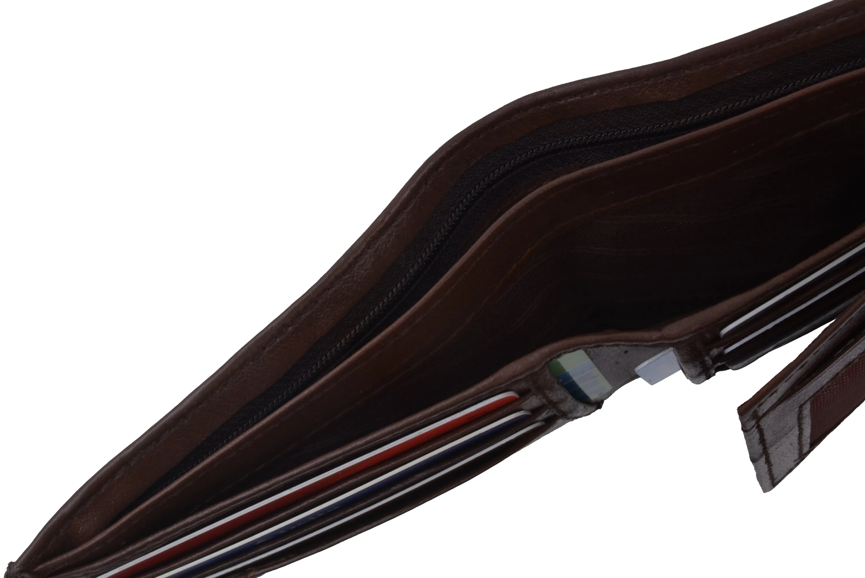Mens Bifold Flap Out ID Windows Genuine Leather Wallet 1192