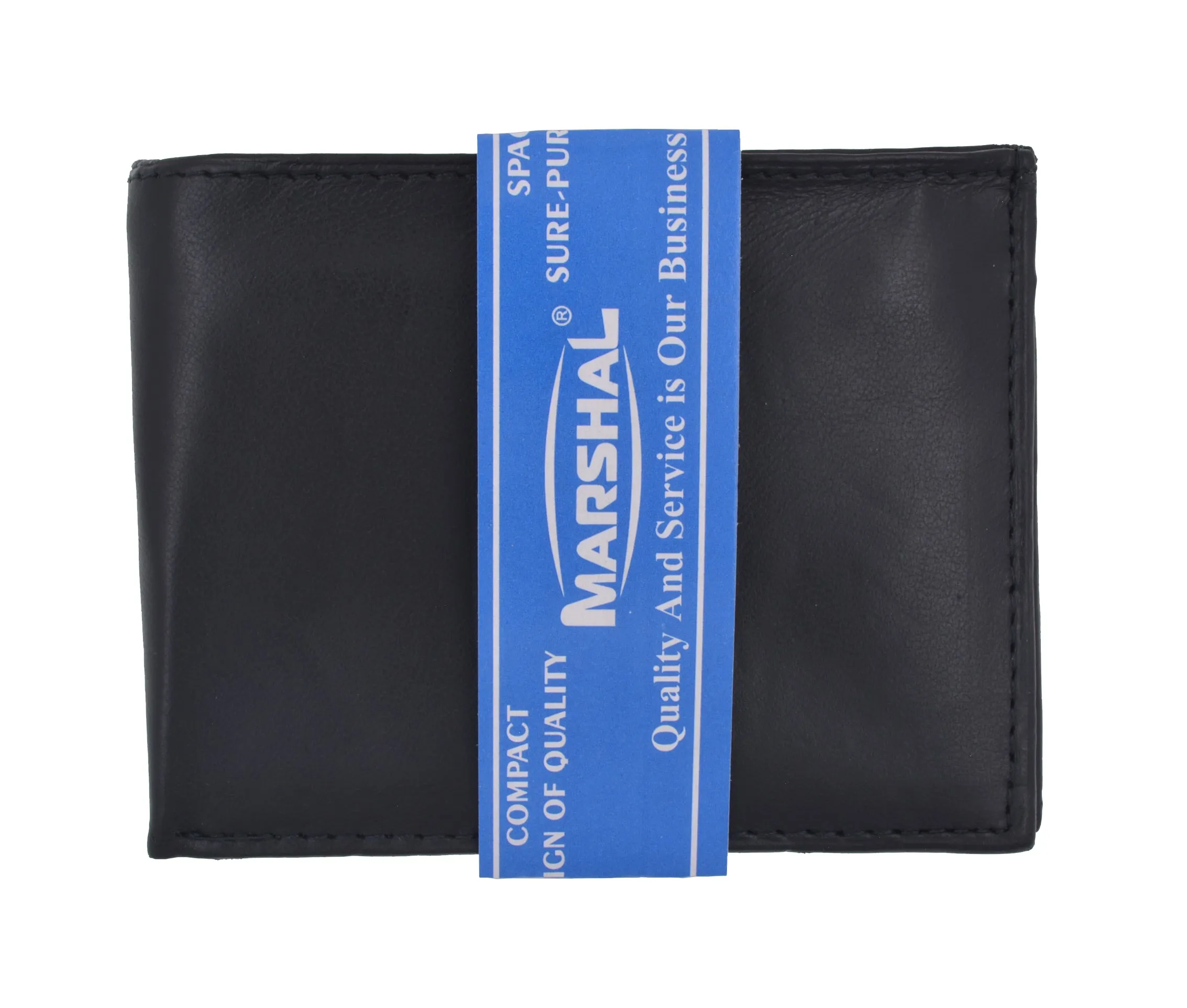 Mens Bifold Flap Out ID Windows Genuine Leather Wallet 1192
