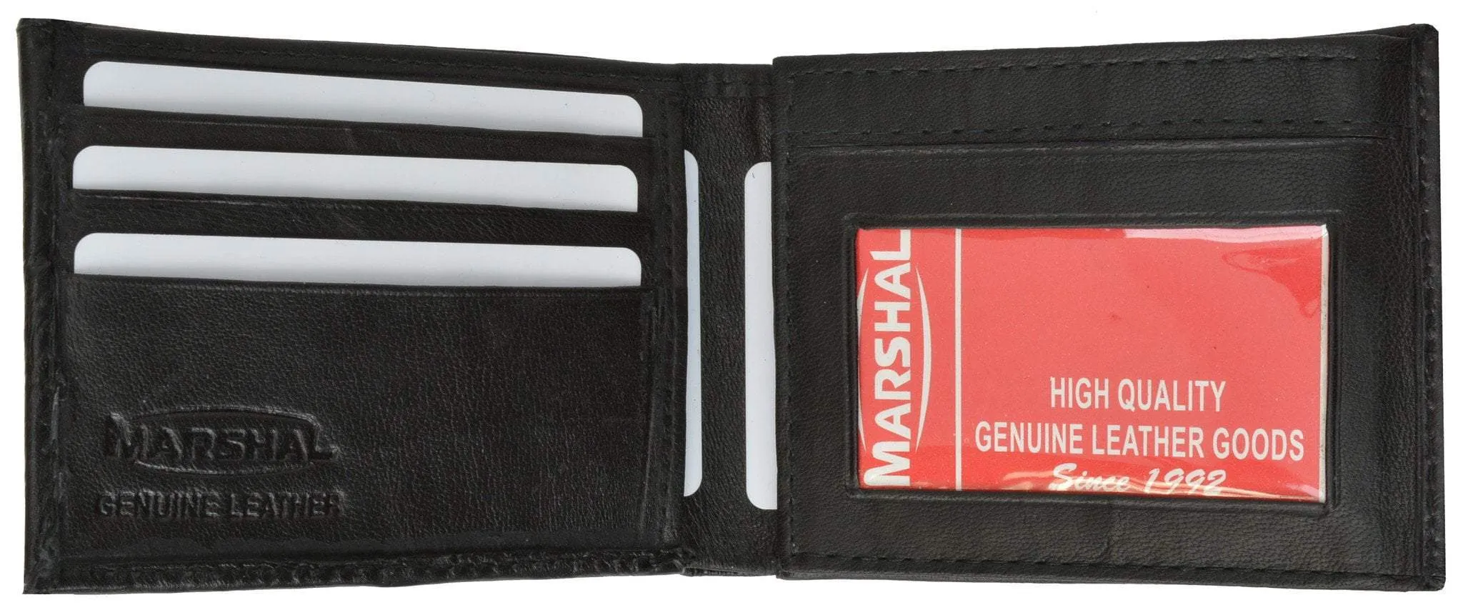 Mens Bifold Flap Out ID Windows Genuine Leather Wallet 1192