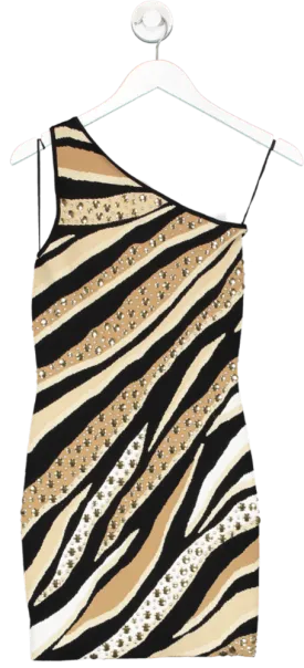 MICHAEL Michael Kors Camel / Black Studded Tiger Jacquard Mini Dress UK XS