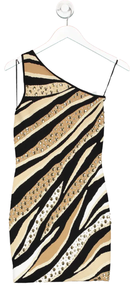 MICHAEL Michael Kors Camel / Black Studded Tiger Jacquard Mini Dress UK XS