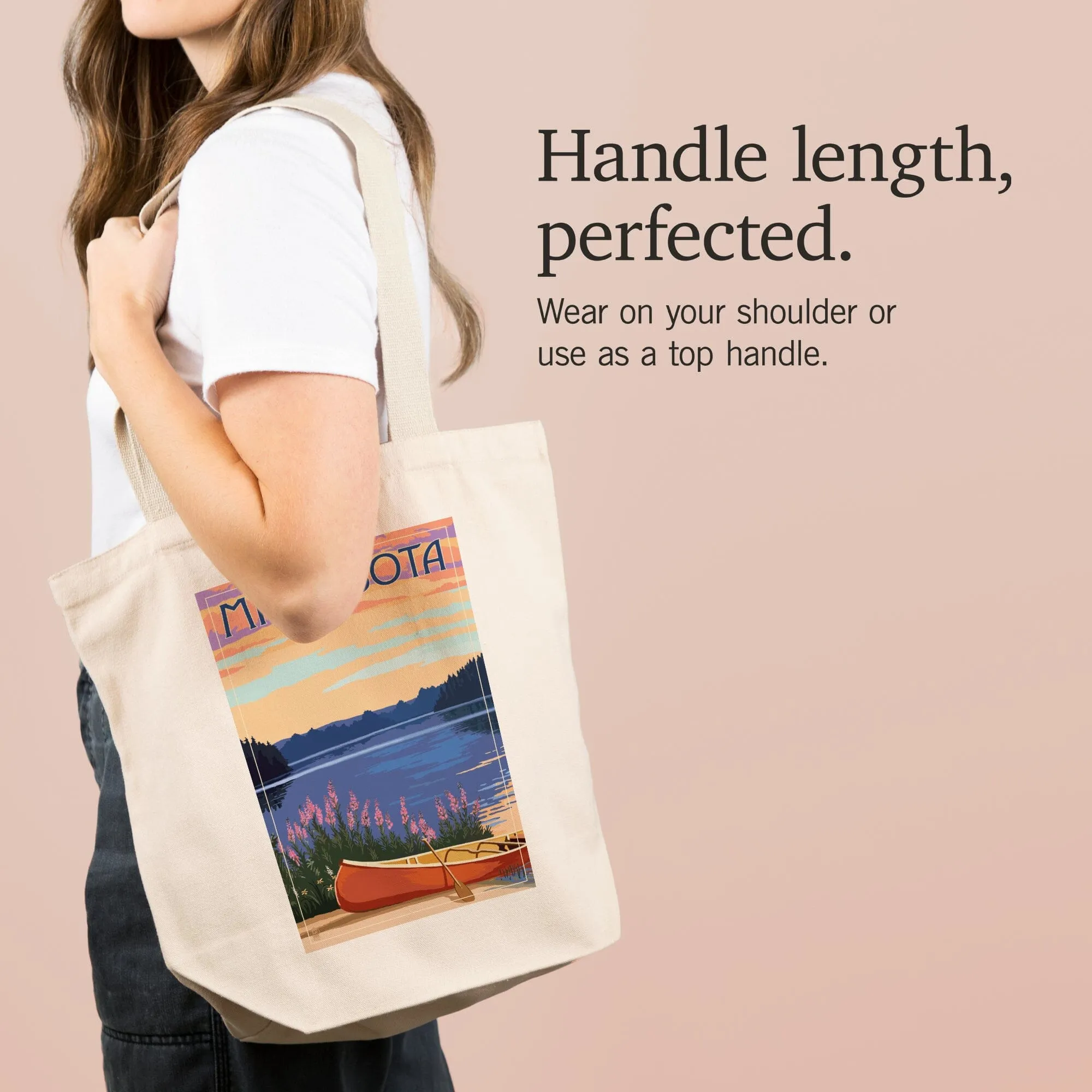 Minnesota, Canoe & Lake, Lantern Press Artwork, Tote Bag