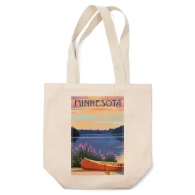 Minnesota, Canoe & Lake, Lantern Press Artwork, Tote Bag