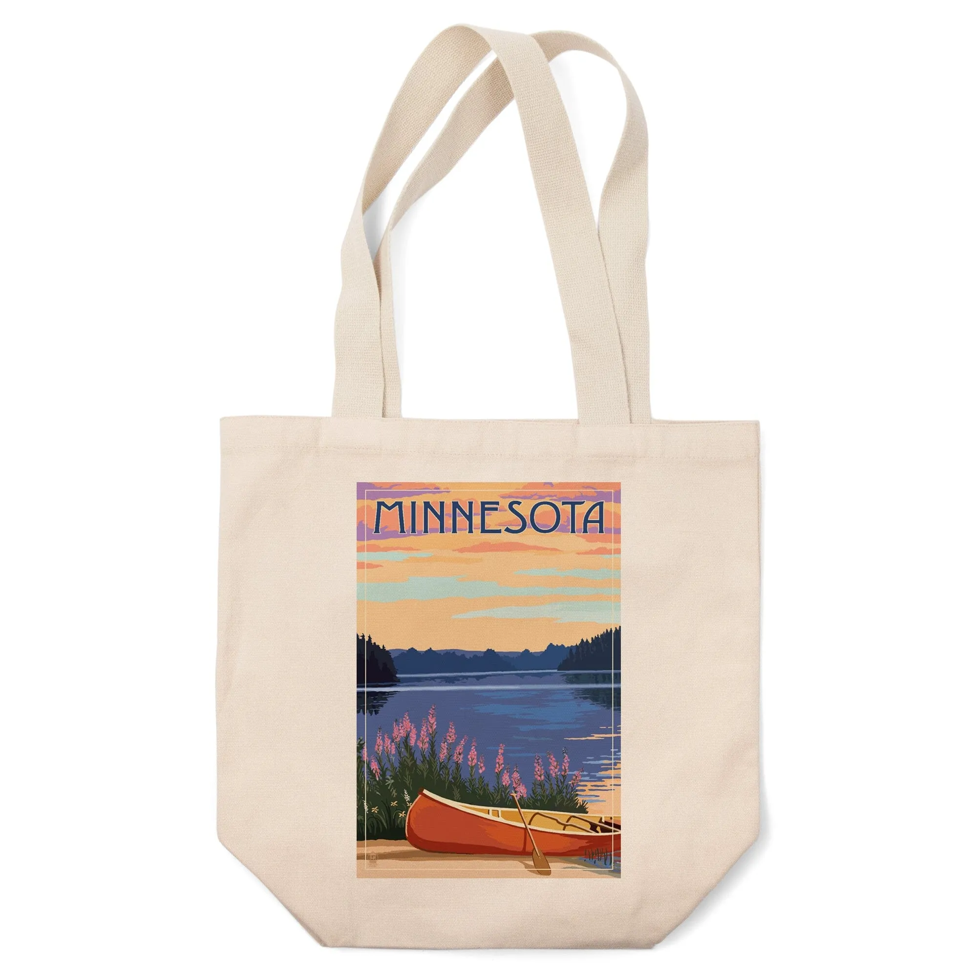 Minnesota, Canoe & Lake, Lantern Press Artwork, Tote Bag