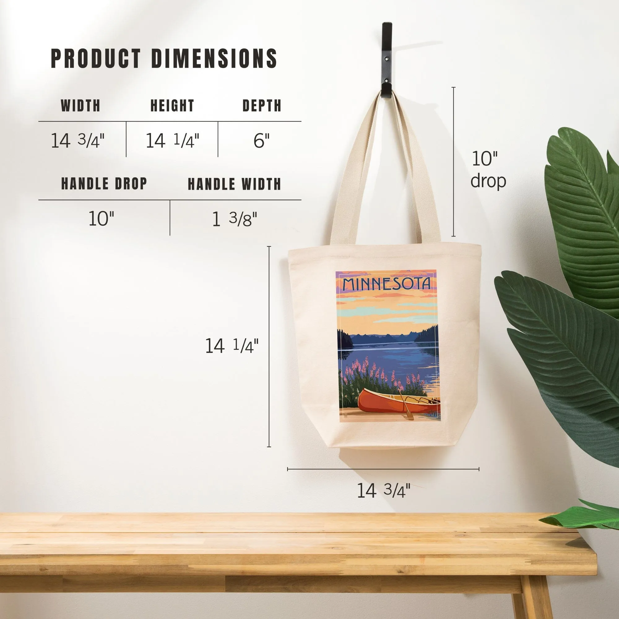 Minnesota, Canoe & Lake, Lantern Press Artwork, Tote Bag