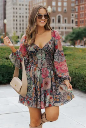 Navy Floral Print Mini Dress