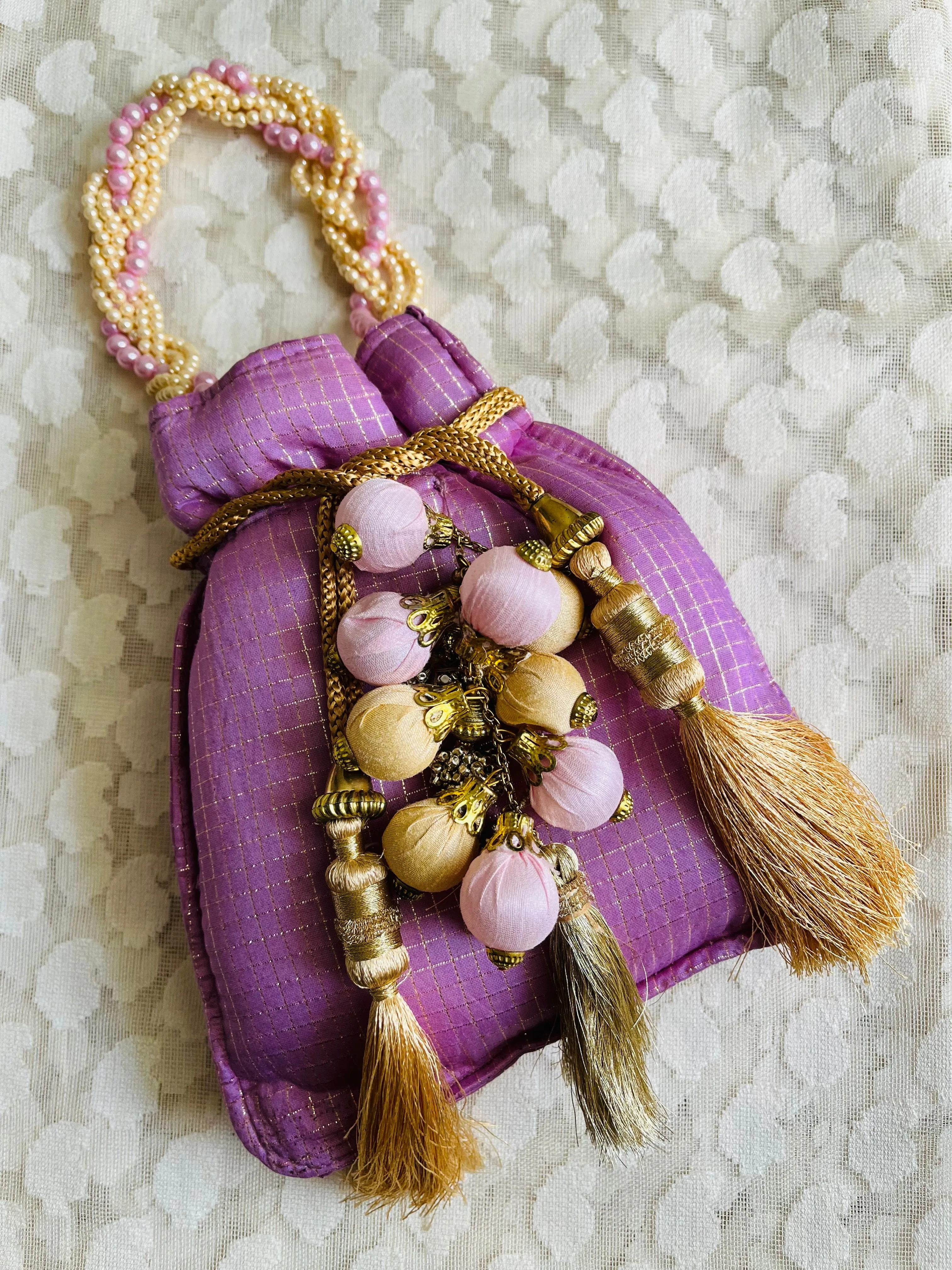 Potli Bags With Pearl Handle & Pom Pom Balls