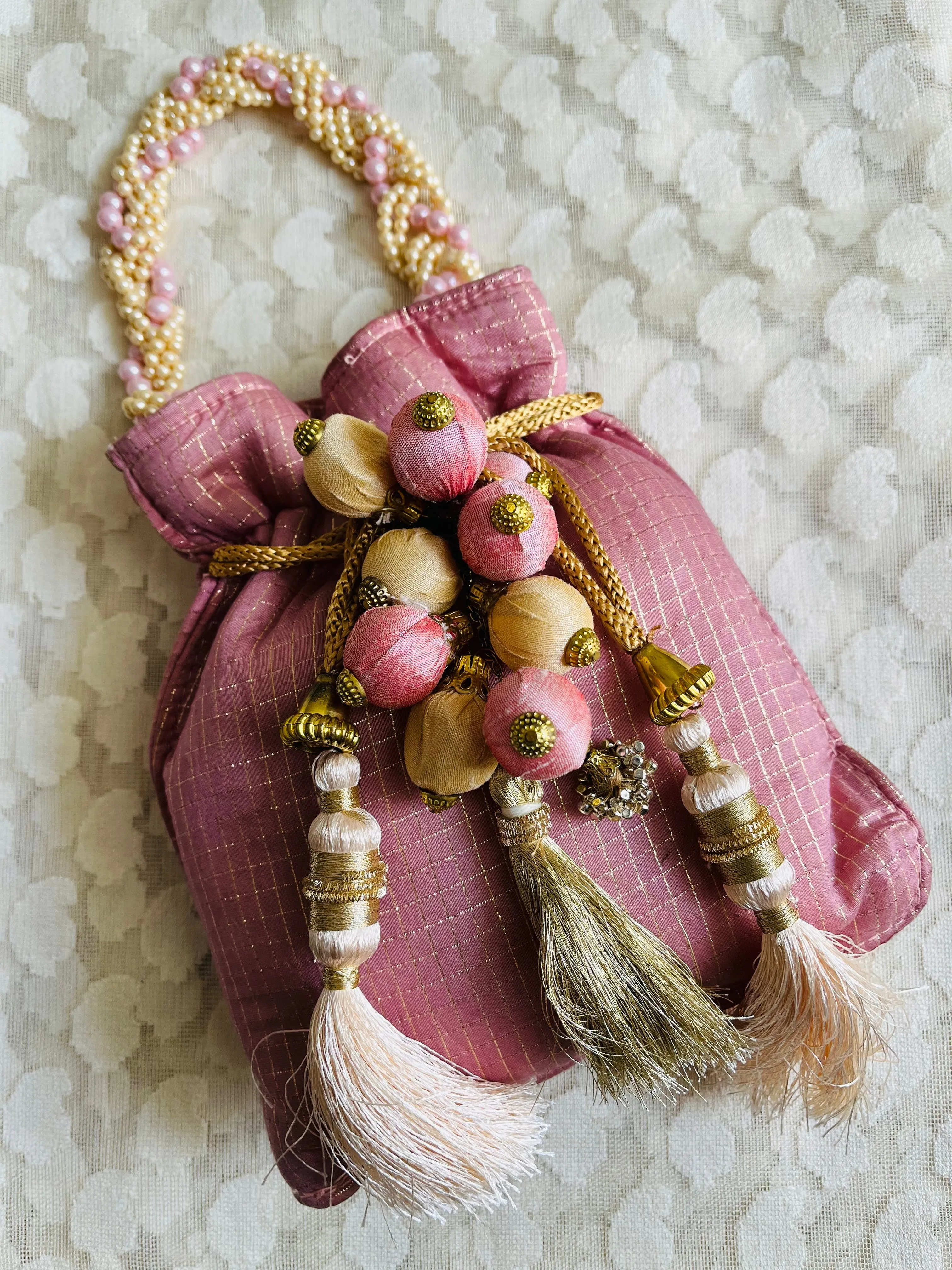 Potli Bags With Pearl Handle & Pom Pom Balls