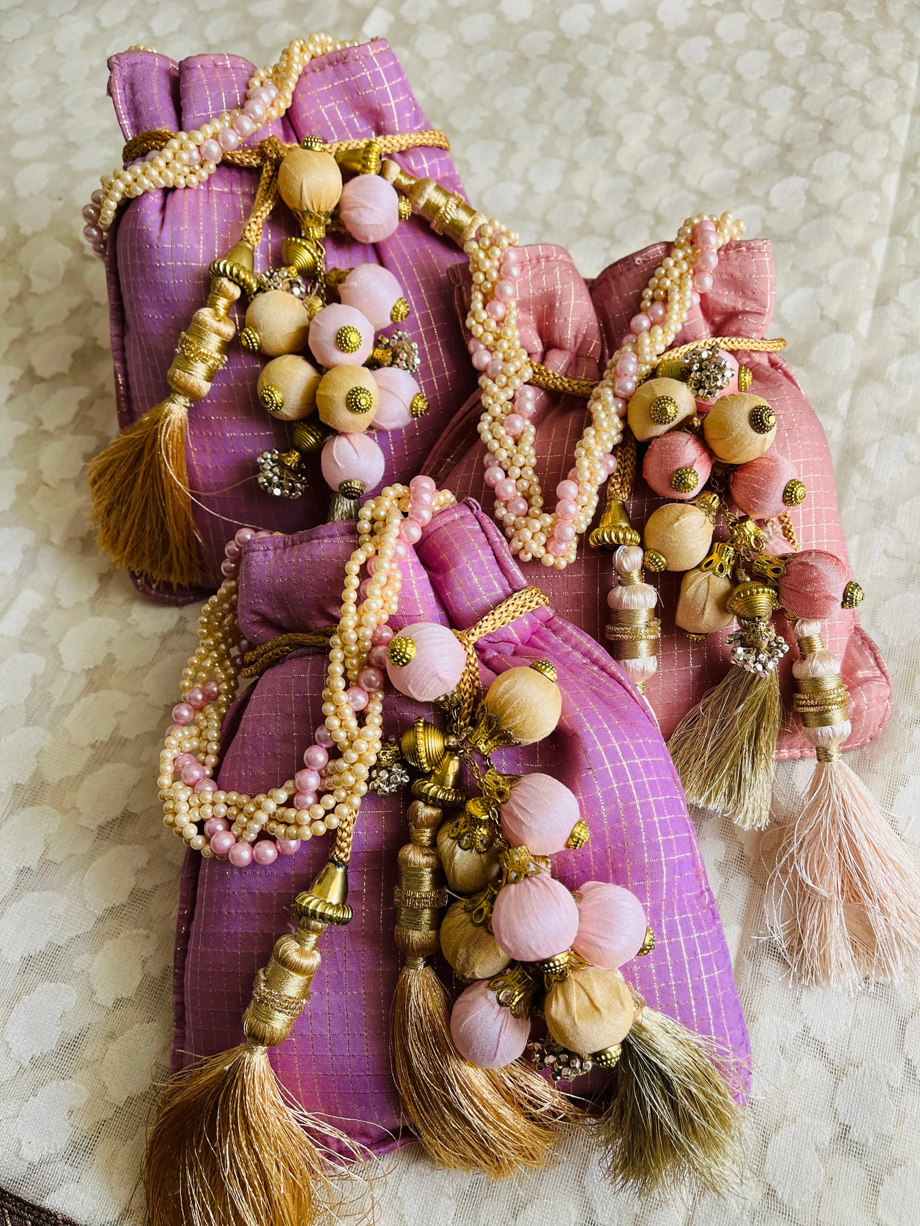 Potli Bags With Pearl Handle & Pom Pom Balls