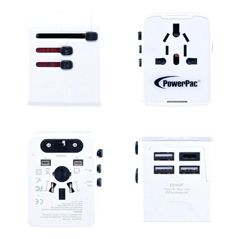 PowerPac Multi Travel Adapter W/4XUSB Charger TypeC USB PP7980