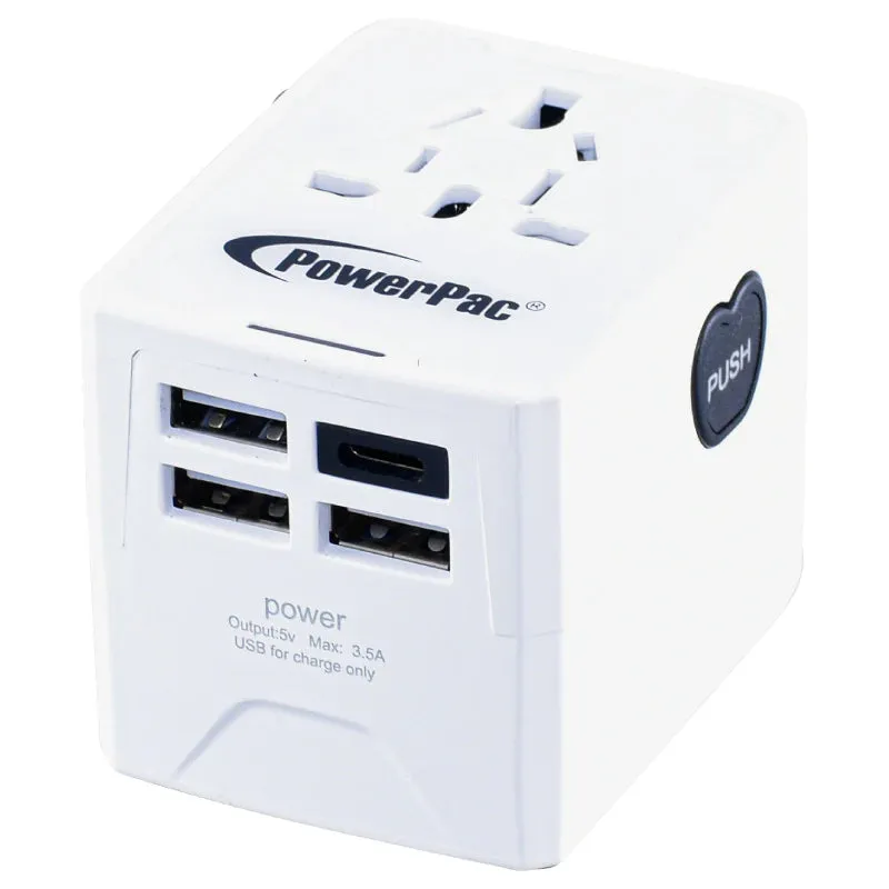PowerPac Multi Travel Adapter W/4XUSB Charger TypeC USB PP7980