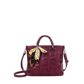 PU Leather Weaving Metal Tote Bag - Wine Red
