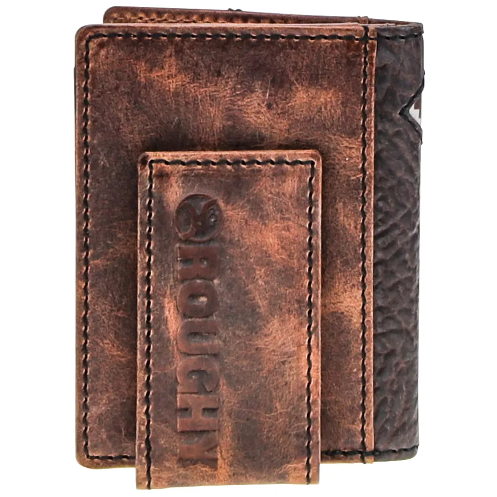 "Tahonta" Brown/Tan Dimond Patchwork Bifold Money Clip Wallet