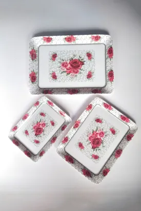 Red Floral Melamine Tray Trio Set-