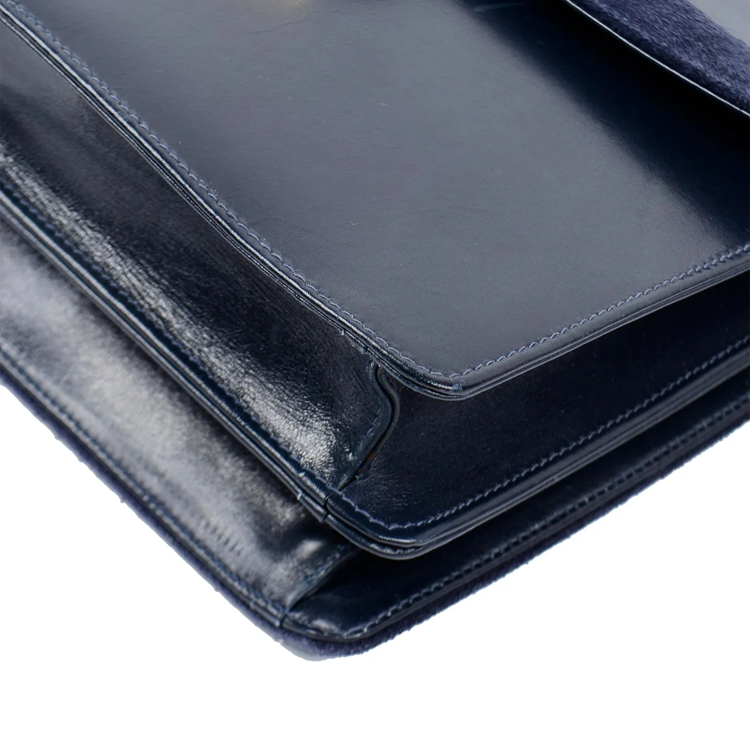 Salvatore Ferragamo Shoulder Bag in Navy Blue Leather & Suede