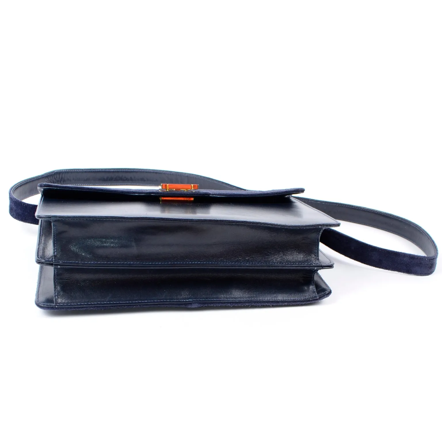 Salvatore Ferragamo Shoulder Bag in Navy Blue Leather & Suede