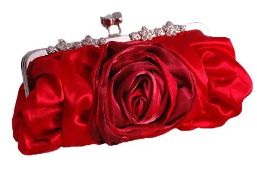 Satin Rose Detail Clutch Bag