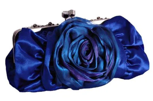 Satin Rose Detail Clutch Bag