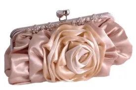 Satin Rose Detail Clutch Bag