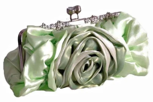 Satin Rose Detail Clutch Bag