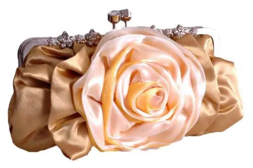 Satin Rose Detail Clutch Bag