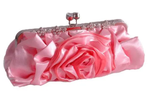 Satin Rose Detail Clutch Bag