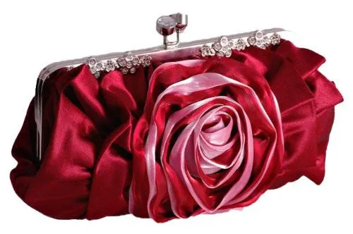 Satin Rose Detail Clutch Bag