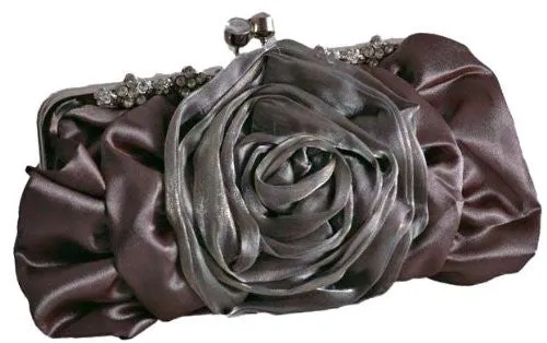 Satin Rose Detail Clutch Bag