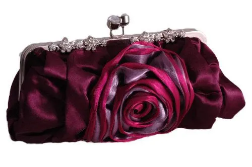 Satin Rose Detail Clutch Bag